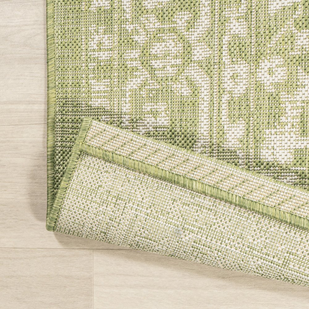 5' Green And Cream Square Medallion Indoor Outdoor Area Rug HomeRoots