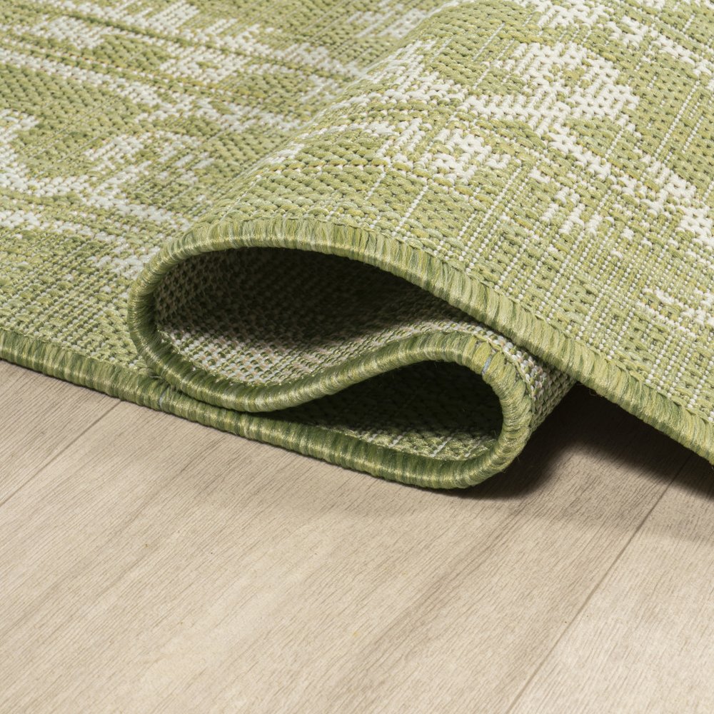 5' Green And Cream Square Medallion Indoor Outdoor Area Rug HomeRoots