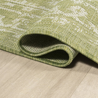 5' Green And Cream Square Medallion Indoor Outdoor Area Rug HomeRoots