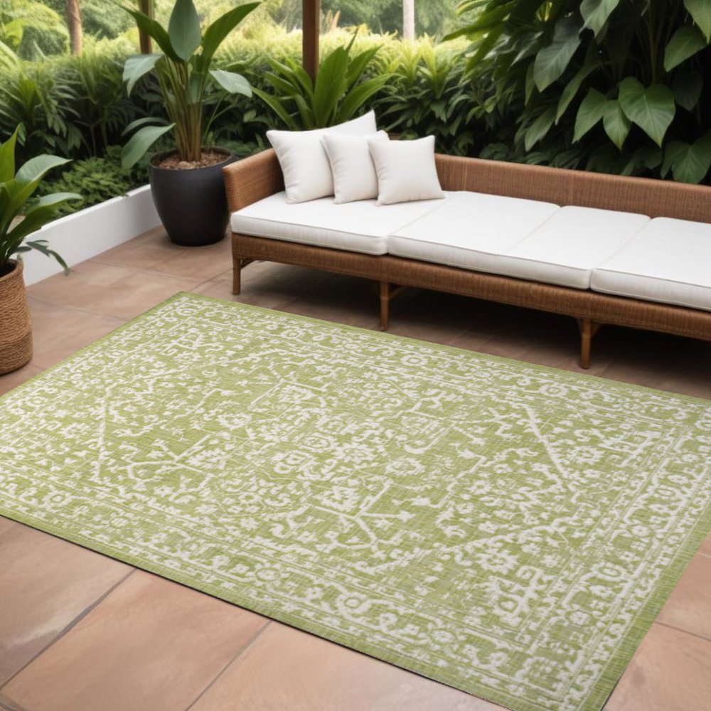 8' X 10' Green And Cream Medallion Indoor Outdoor Area Rug HomeRoots