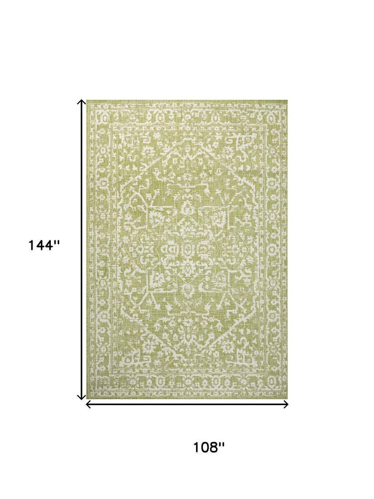 9' X 12' Green And Cream Medallion Indoor Outdoor Area Rug HomeRoots
