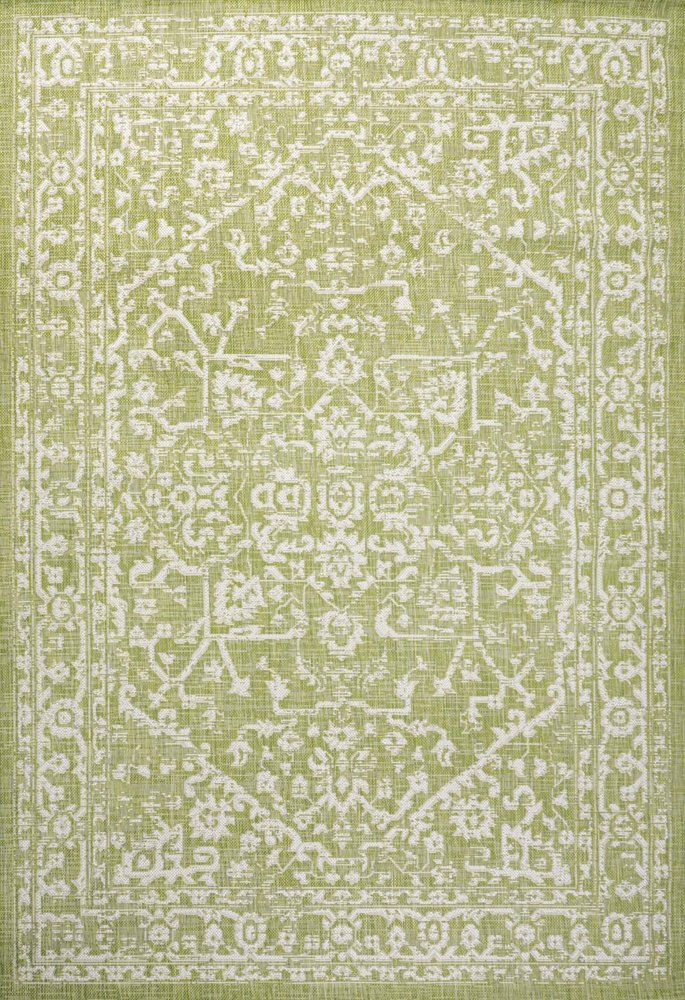 9' X 12' Green And Cream Medallion Indoor Outdoor Area Rug HomeRoots