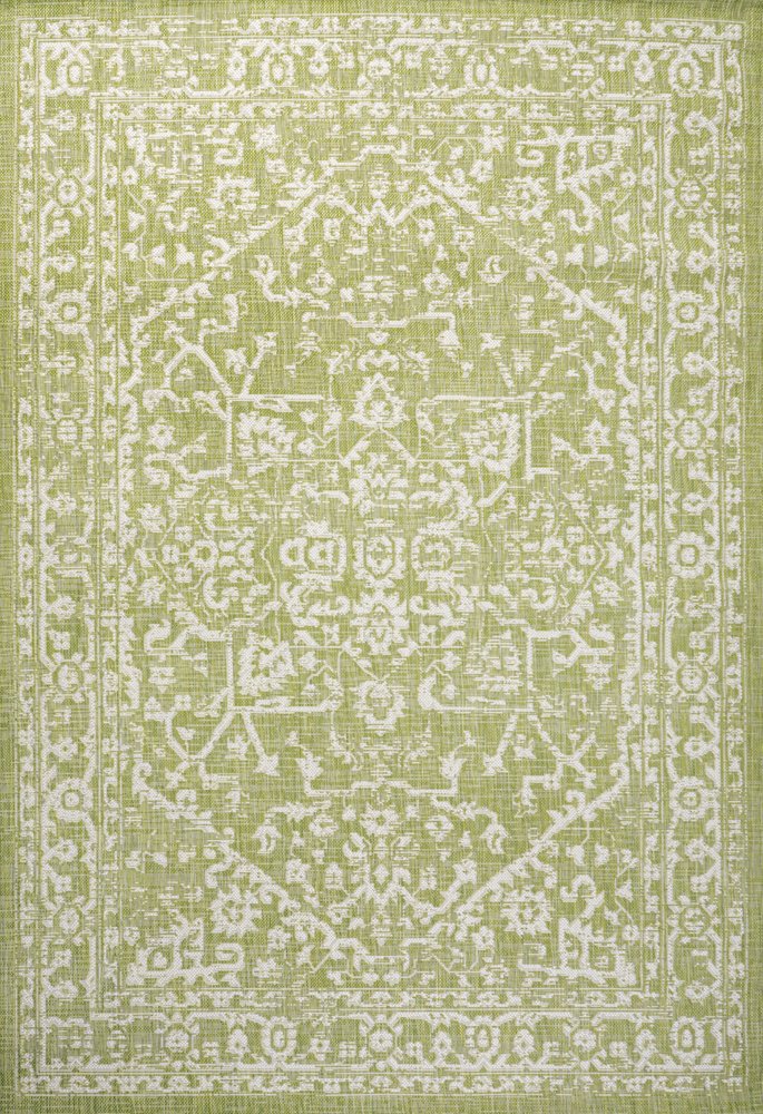 9' X 12' Green And Cream Medallion Indoor Outdoor Area Rug HomeRoots