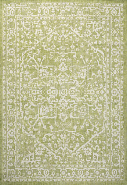 9' X 12' Green And Cream Medallion Indoor Outdoor Area Rug HomeRoots