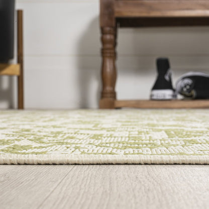 10' Cream And Green Medallion Indoor Outdoor Runner Rug
