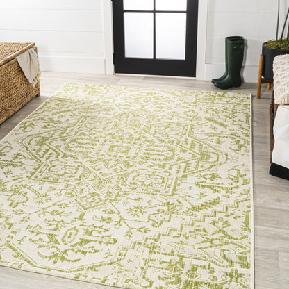 3' X 5' Cream And Green Medallion Indoor Outdoor Area Rug HomeRoots