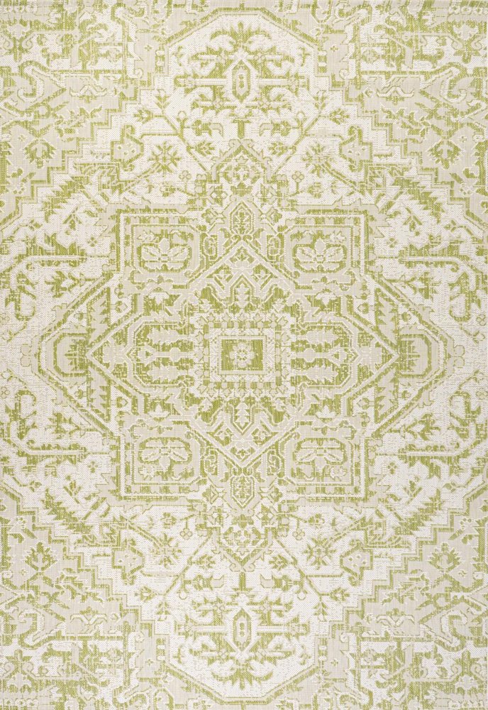 3' X 5' Cream And Green Medallion Indoor Outdoor Area Rug HomeRoots