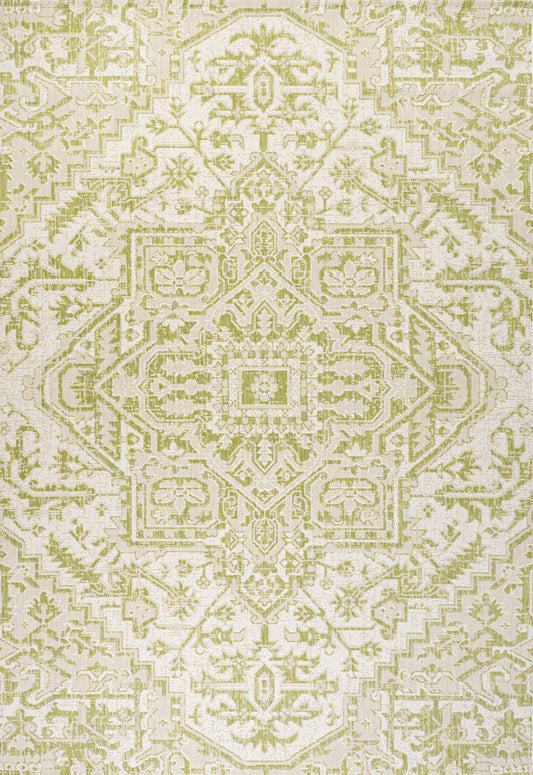 3' X 5' Cream And Green Medallion Indoor Outdoor Area Rug