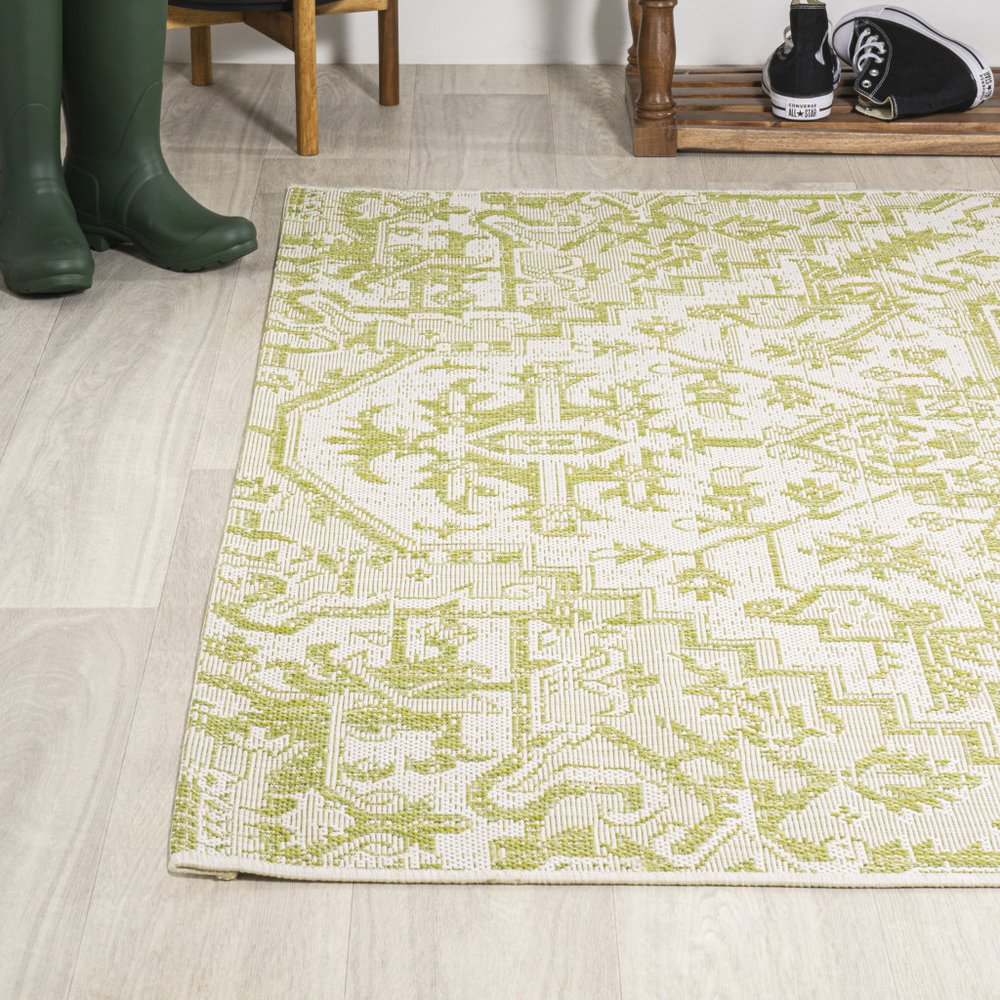 3' X 5' Cream And Green Medallion Indoor Outdoor Area Rug HomeRoots