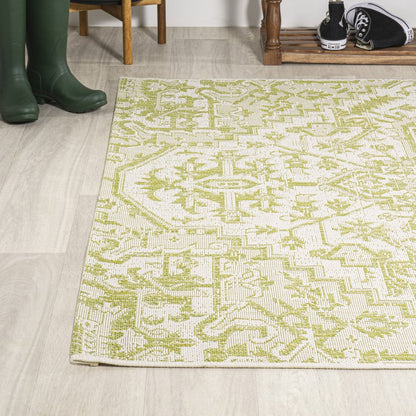 3' X 5' Cream And Green Medallion Indoor Outdoor Area Rug HomeRoots