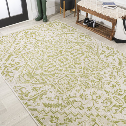 3' X 5' Cream And Green Medallion Indoor Outdoor Area Rug HomeRoots
