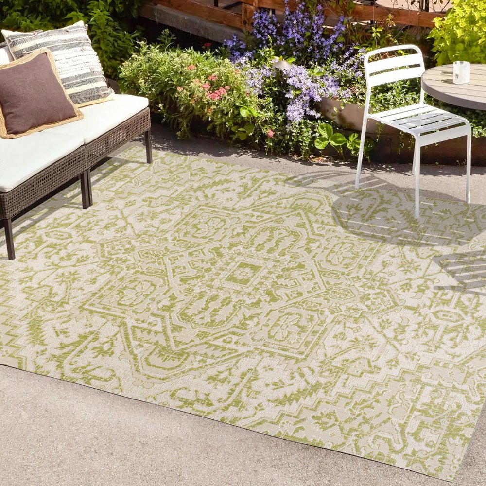 3' X 5' Cream And Green Medallion Indoor Outdoor Area Rug HomeRoots