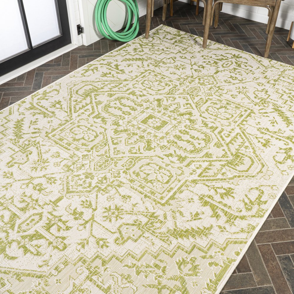 3' X 5' Cream And Green Medallion Indoor Outdoor Area Rug HomeRoots