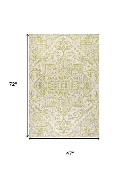 4' X 6' Cream And Green Medallion Indoor Outdoor Area Rug HomeRoots