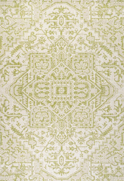 4' X 6' Cream And Green Medallion Indoor Outdoor Area Rug HomeRoots