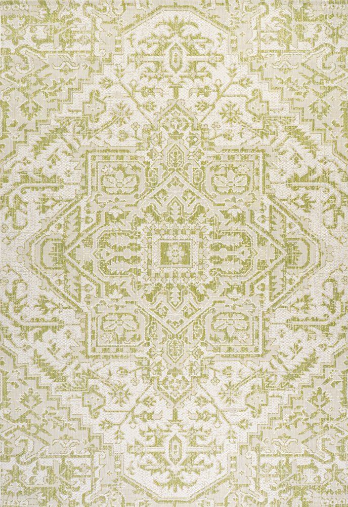 5' X 8' Cream And Green Medallion Indoor Outdoor Area Rug HomeRoots