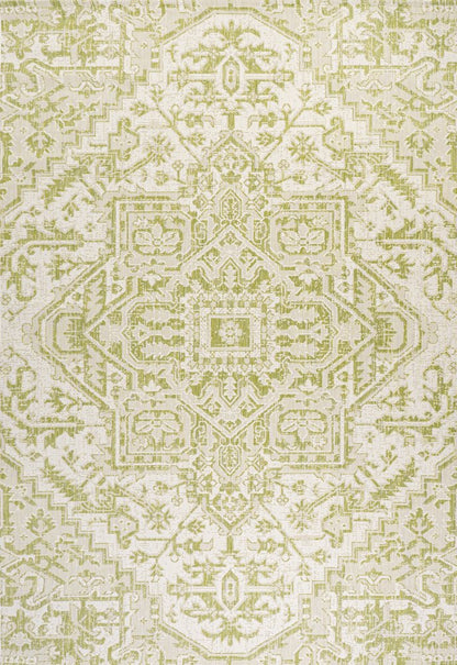5' X 8' Cream And Green Medallion Indoor Outdoor Area Rug HomeRoots