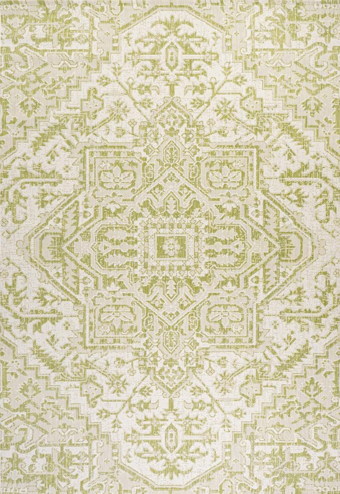 5' X 8' Cream And Green Medallion Indoor Outdoor Area Rug HomeRoots