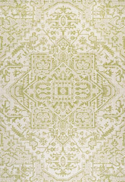 5' X 8' Cream And Green Medallion Indoor Outdoor Area Rug HomeRoots