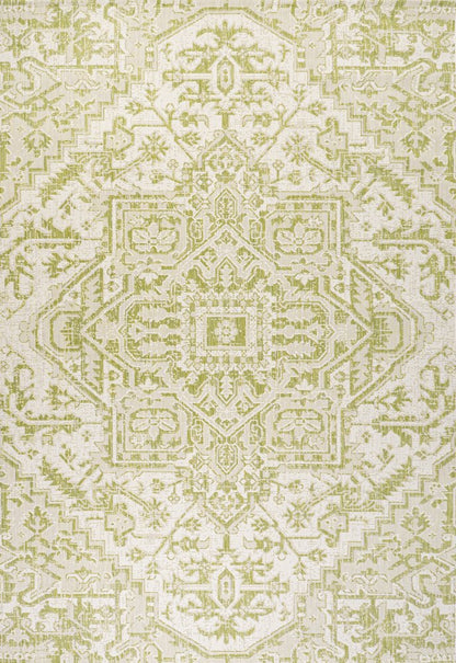 5' X 8' Cream And Green Medallion Indoor Outdoor Area Rug HomeRoots