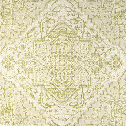 5' Cream And Green Square Medallion Indoor Outdoor Area Rug HomeRoots