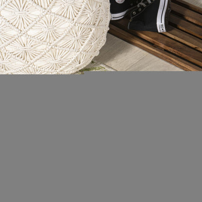5' Cream And Green Square Medallion Indoor Outdoor Area Rug