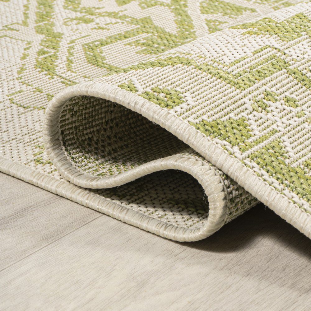 5' Cream And Green Square Medallion Indoor Outdoor Area Rug HomeRoots