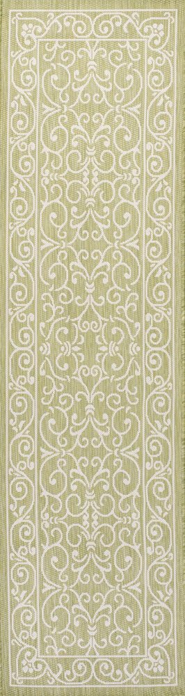10' Green And Cream Medallion Indoor Outdoor Runner Rug HomeRoots