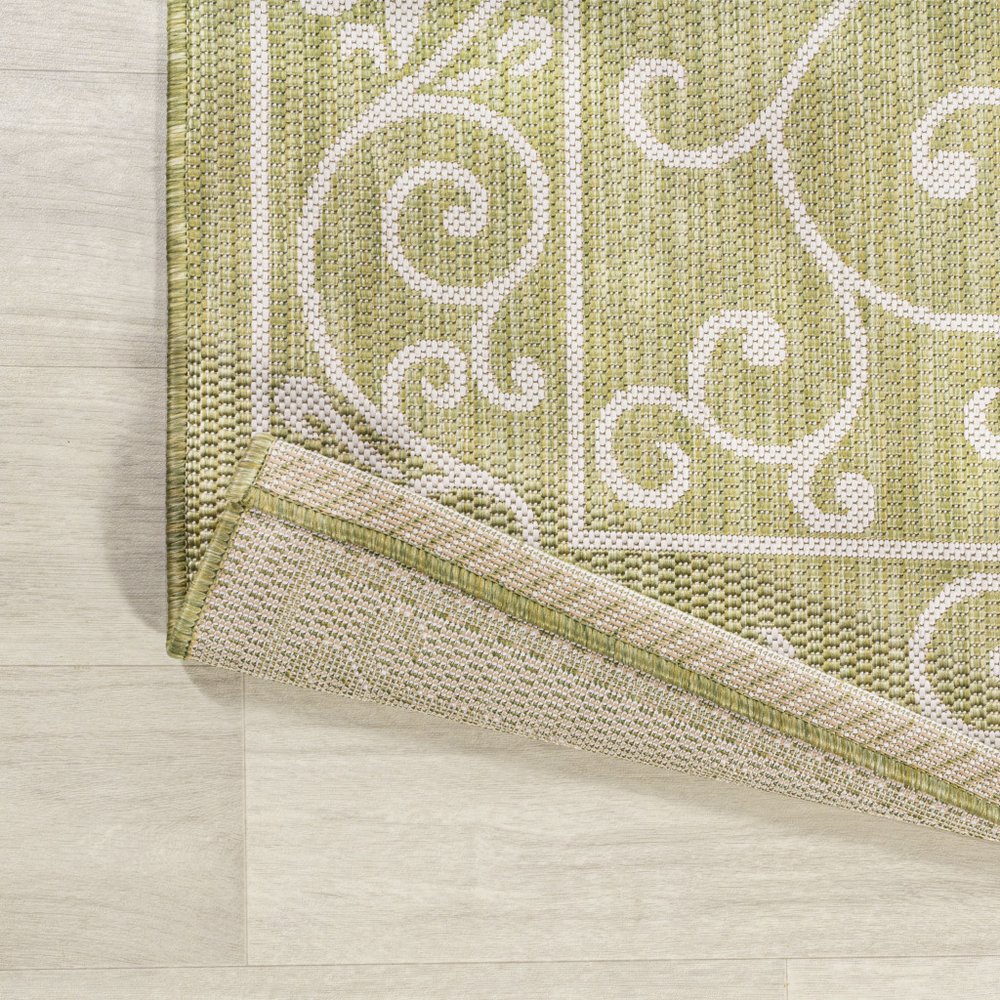 10' Green And Cream Medallion Indoor Outdoor Runner Rug HomeRoots