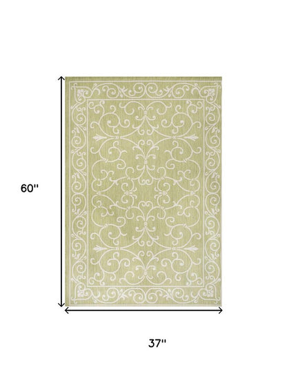 3' X 5' Green And Cream Medallion Indoor Outdoor Area Rug HomeRoots