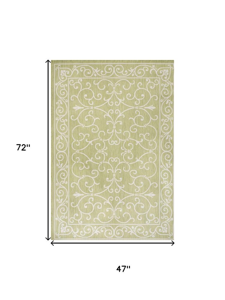 4' X 6' Green And Cream Medallion Indoor Outdoor Area Rug HomeRoots