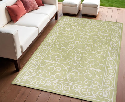 4' X 6' Green And Cream Medallion Indoor Outdoor Area Rug HomeRoots