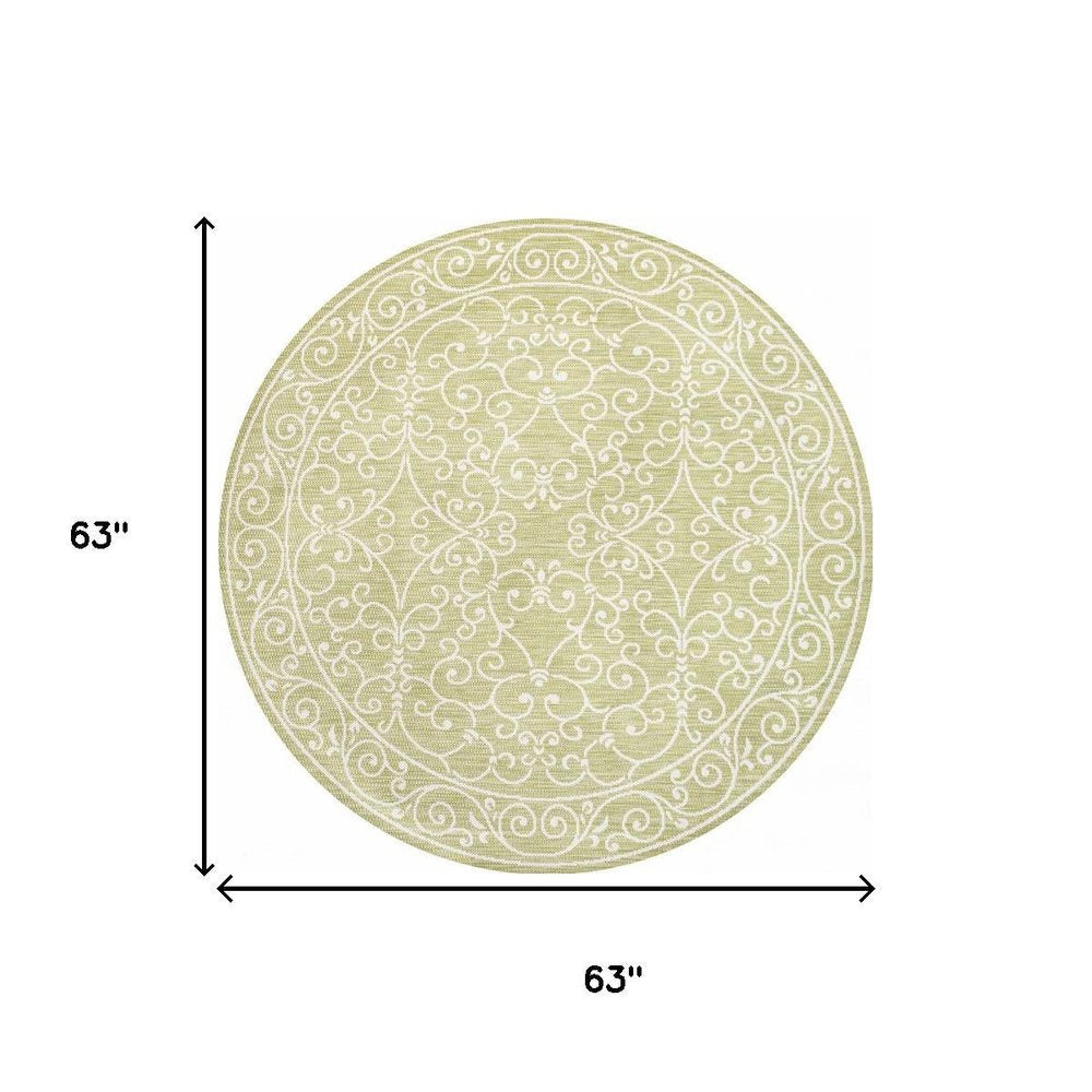 5' Green And Cream Round Medallion Indoor Outdoor Area Rug HomeRoots