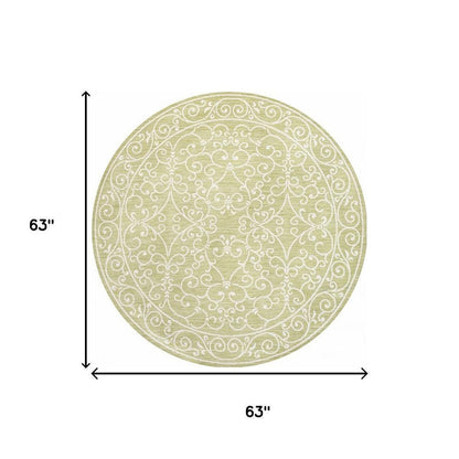 5' Green And Cream Round Medallion Indoor Outdoor Area Rug HomeRoots