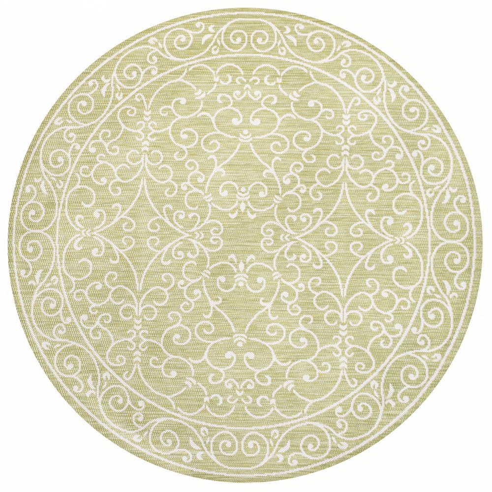 5' Green And Cream Round Medallion Indoor Outdoor Area Rug HomeRoots