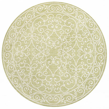 5' Green And Cream Round Medallion Indoor Outdoor Area Rug HomeRoots