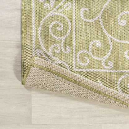 5' Green And Cream Round Medallion Indoor Outdoor Area Rug HomeRoots