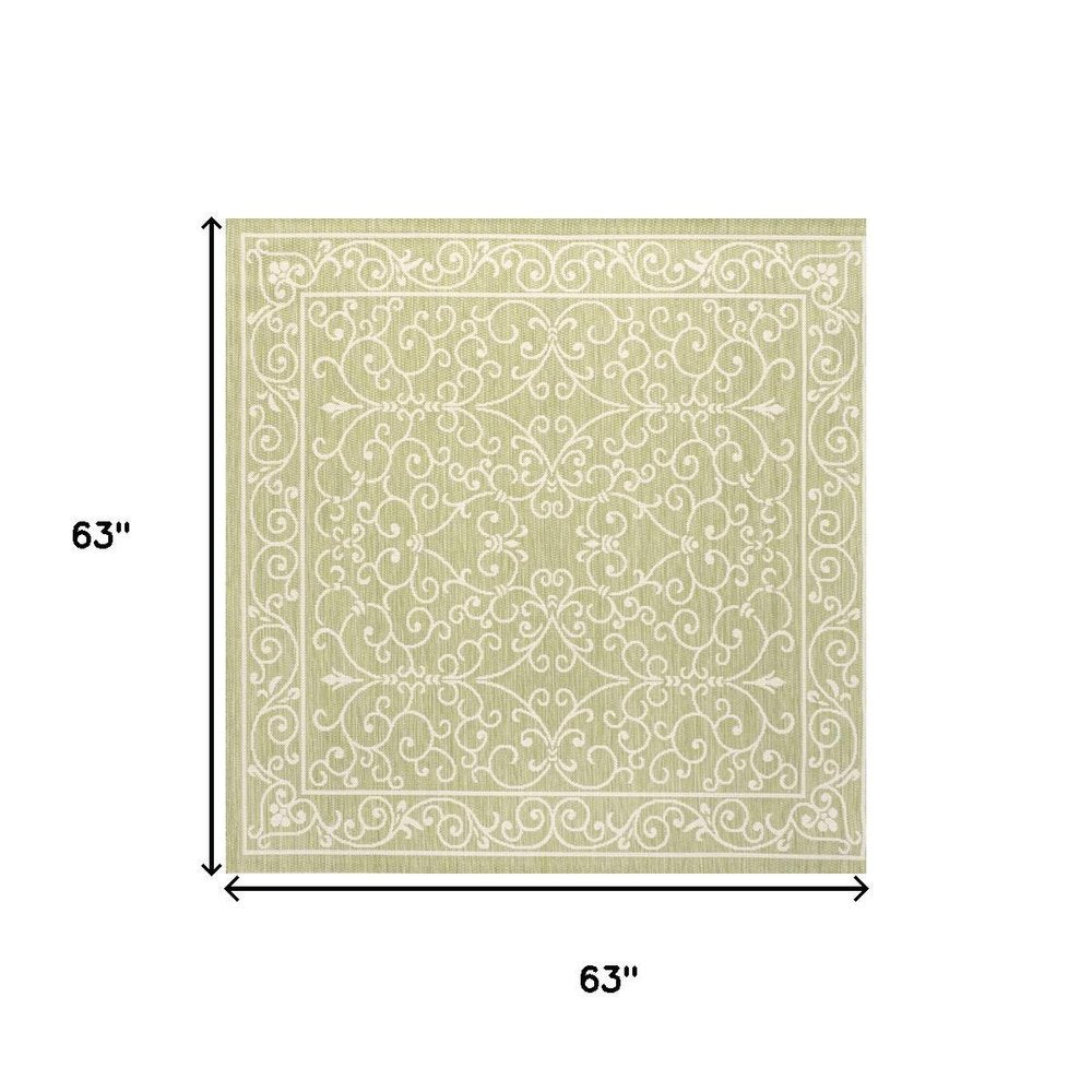 5' Green And Cream Square Medallion Indoor Outdoor Area Rug HomeRoots