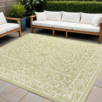 5' Green And Cream Square Medallion Indoor Outdoor Area Rug HomeRoots