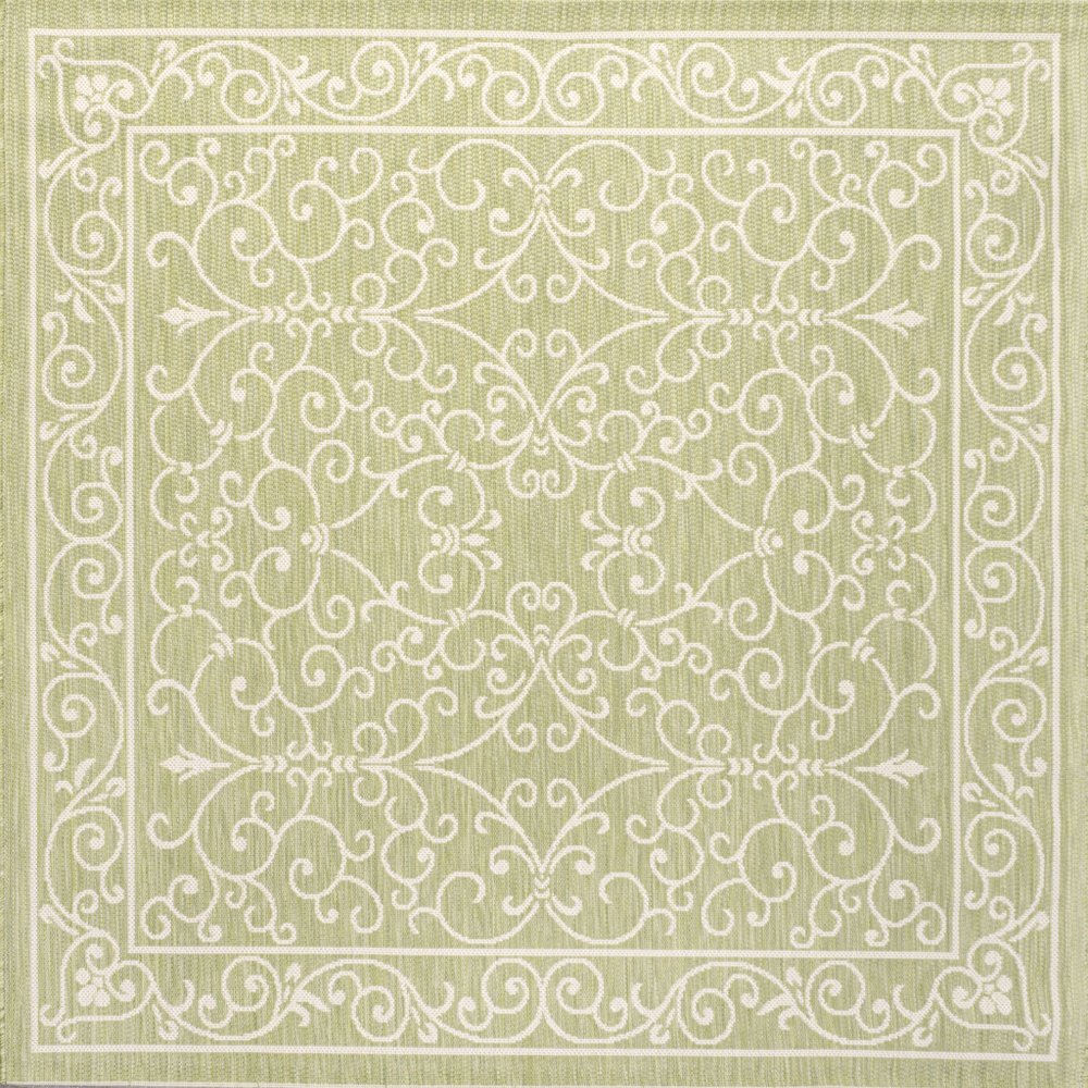 5' Green And Cream Square Medallion Indoor Outdoor Area Rug HomeRoots