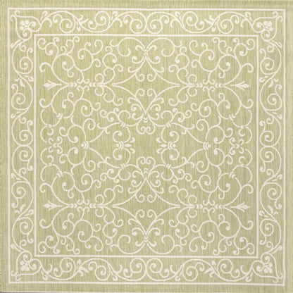 5' Green And Cream Square Medallion Indoor Outdoor Area Rug HomeRoots