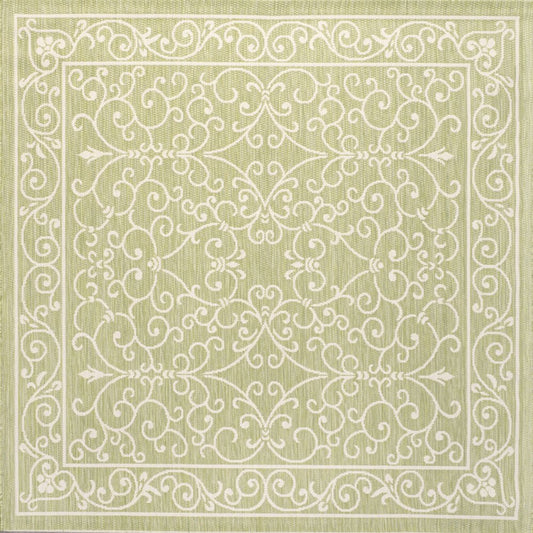 5' Green And Cream Square Medallion Indoor Outdoor Area Rug HomeRoots