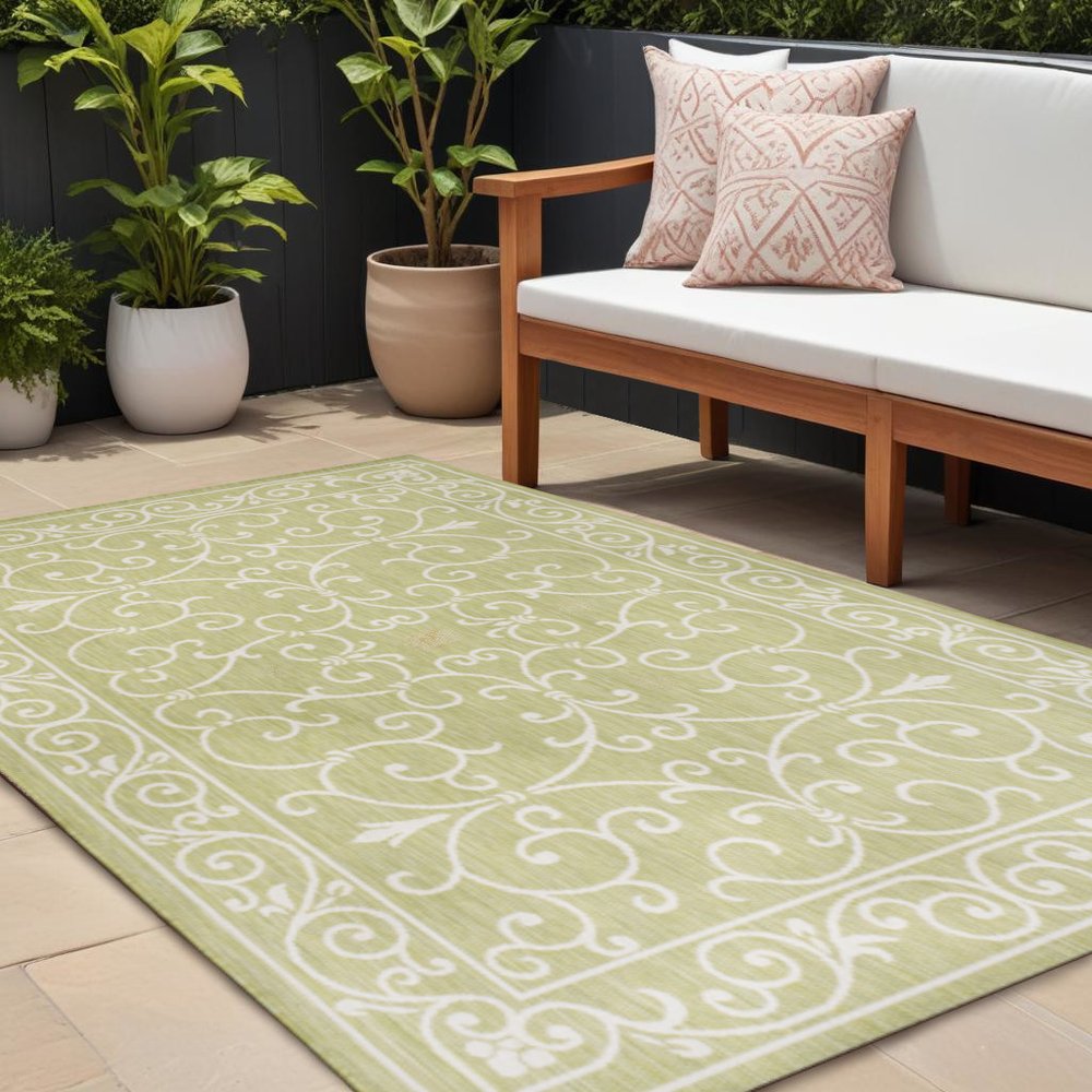 8' X 10' Green And Cream Medallion Indoor Outdoor Area Rug HomeRoots