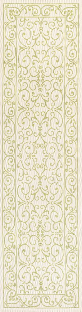 8' Cream And Green Medallion Indoor Outdoor Runner Rug HomeRoots