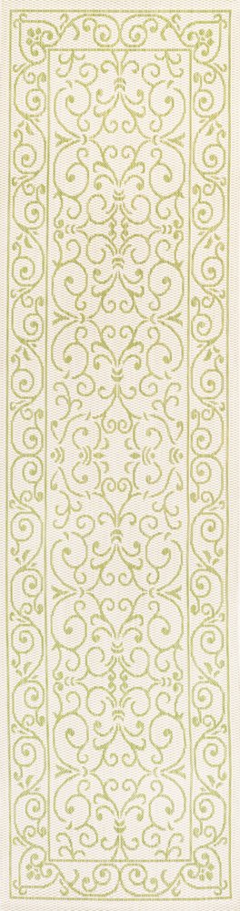8' Cream And Green Medallion Indoor Outdoor Runner Rug HomeRoots