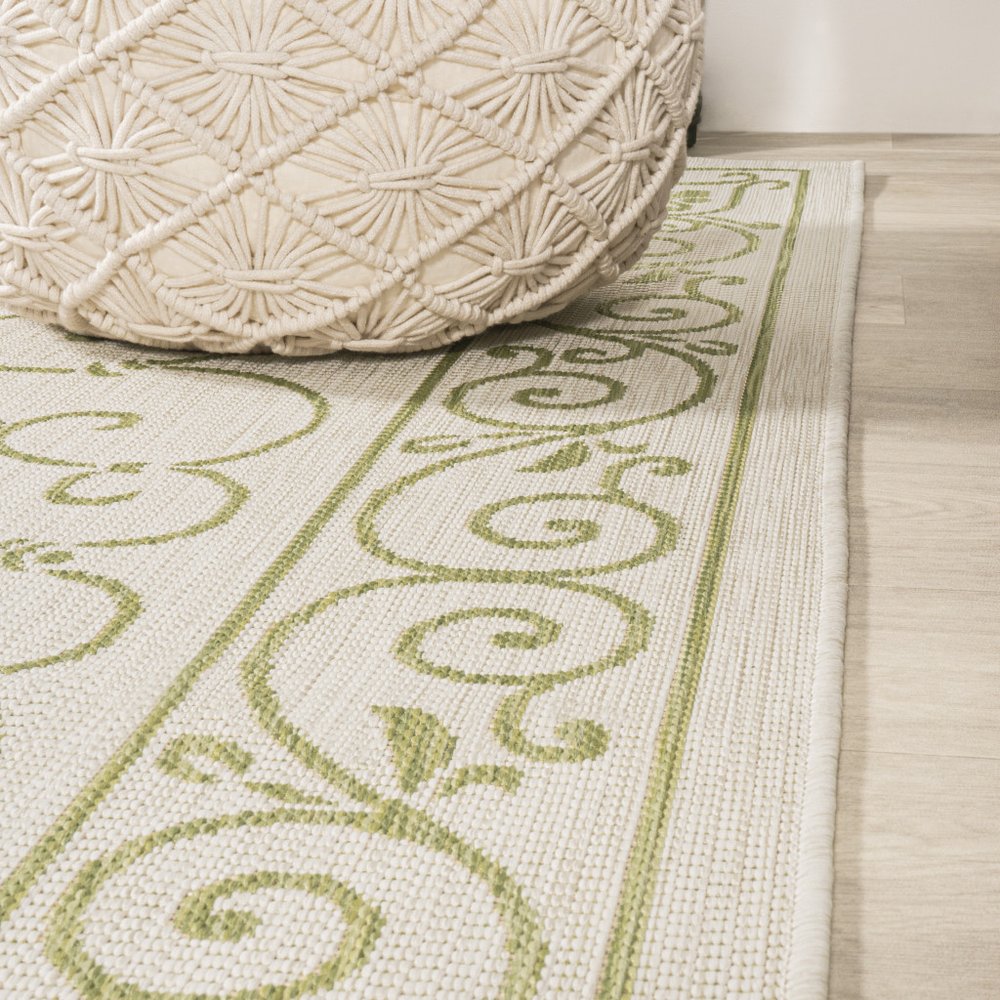 8' Cream And Green Medallion Indoor Outdoor Runner Rug HomeRoots