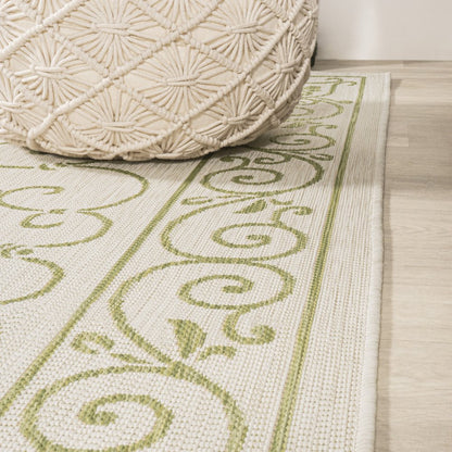 8' Cream And Green Medallion Indoor Outdoor Runner Rug HomeRoots