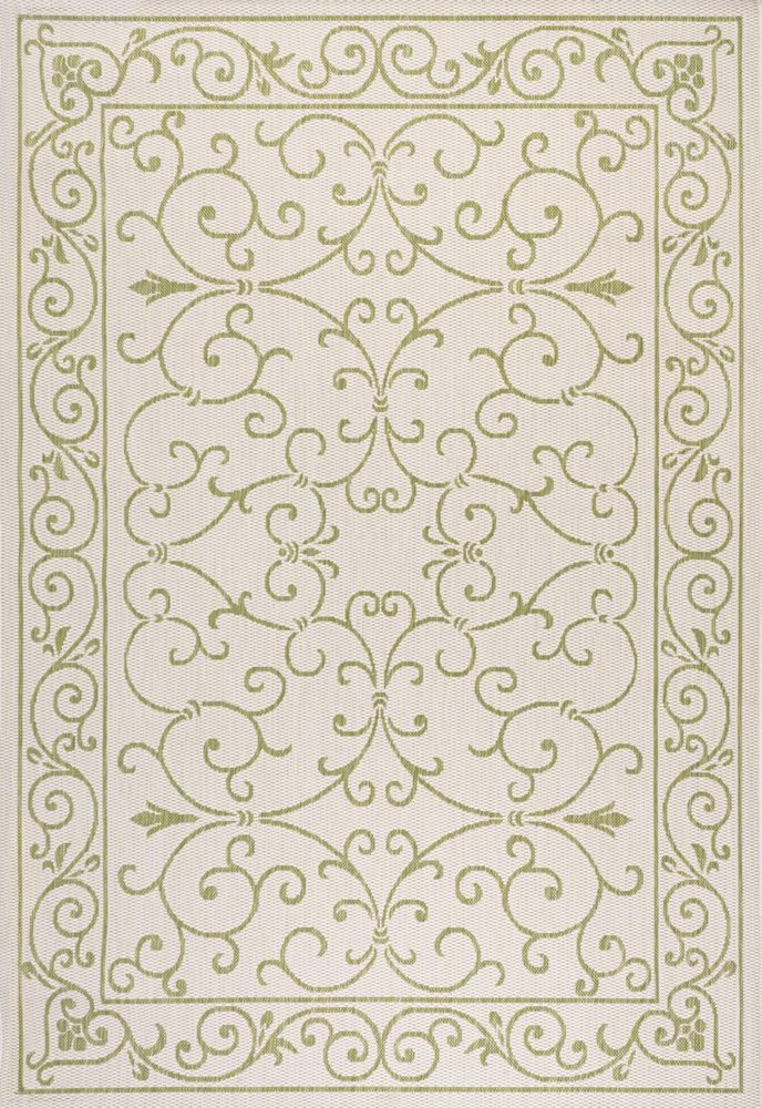 4' X 6' Cream And Green Medallion Indoor Outdoor Area Rug HomeRoots