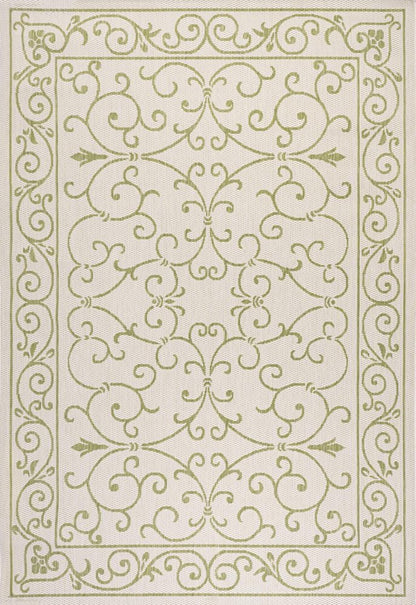 4' X 6' Cream And Green Medallion Indoor Outdoor Area Rug HomeRoots