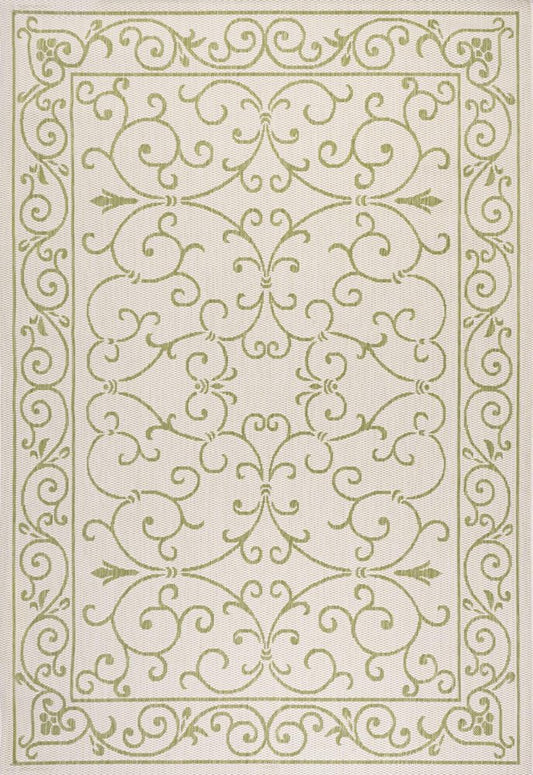 4' X 6' Cream And Green Medallion Indoor Outdoor Area Rug
